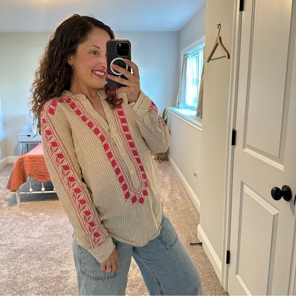 J. Crew Tan Pink Embroidered Linen Tunic Top Small - Picture 4 of 15